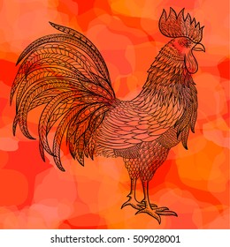 vector illustration of a chinese fire rooster, a detailed ornamented illustration, with beautiful decorations. line illustration.