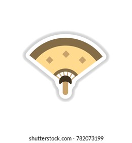 Vector illustration of Chinese Folding fan in paper sticker style