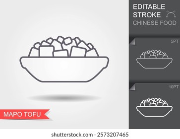 Vector illustration of Chinese food Mapo Tofu in the bowl. Line icon with editable stroke