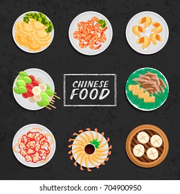 Vector illustration of chinese food set in cartoon style