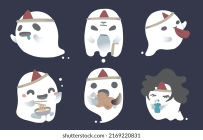 Vector Illustration of Chinese Ghost Festival, set of ghosts on dark