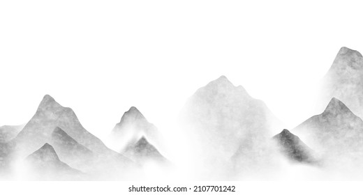 Vector illustration of a Chinese ink landscape painting on beautiful vintage paper in a modern design.