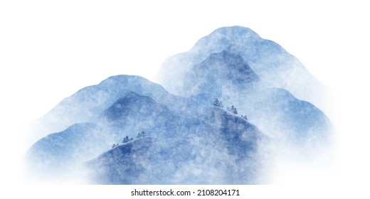 Vector illustration of a Chinese ink landscape painting on beautiful vintage paper in a modern design.