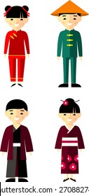  Vector illustration of Chinese, Japanese children, boy, girl.
Set of  Chinese, Japanese people dressed in national costumes