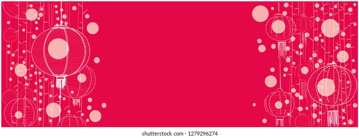 Vector illustration of chinese lanterns on red background for chinese new year cards, seasonal design and decoration, events, greetings, wedding invitations, posters, prints, flyers, banners, web.