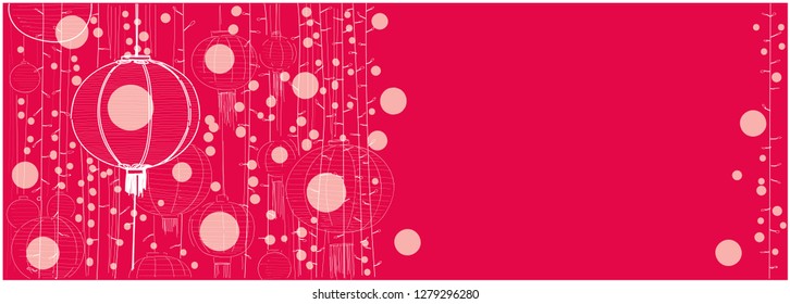 Vector illustration of chinese lanterns on red background for chinese new year cards, seasonal design and decoration,  greetings, events, wedding invitations, posters, prints, flyers, banners, web.