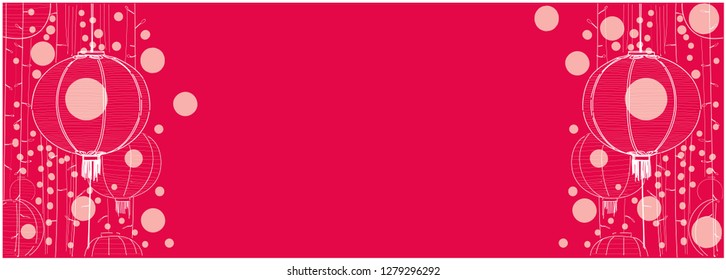 Vector illustration of chinese lanterns on red background for chinese new year cards, seasonal design and decoration, events, greetings, wedding invitations, posters, prints, banners, flyers, web.