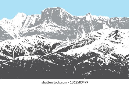 Vector illustration of Chinese nature mountains and rivers landscape