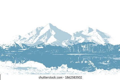 Vector illustration of Chinese nature mountains and rivers landscape