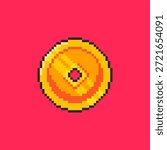 Vector Illustration of Chinese New Year Gold Coin in Pixel Art Style for Game Assets