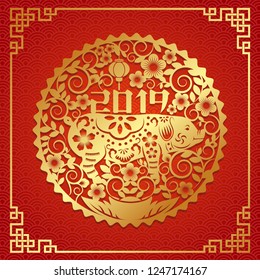 Vector illustration for Chinese New Year Greeting Card. year of the pig greeting card Vector. Vector illustration for year of the pig greeting card.
 year of the pig paper cut vector.
