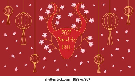 Vector illustration of Chinese New Year of the Bull for gift paper, packaging, banner, magazine, poster, decoration, postcard. Chinese New Year 2021 background. Chinese New Year image. EPS 10.