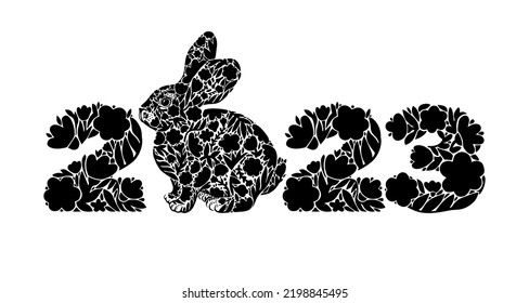 Vector illustration for Chinese New Year, Year of the Rabbit.  Logo from 2023 and a rabbit from flowers.