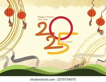 Vector illustration of chinese new year 2025, year of snake, lunar new year concept, chinese modern cover