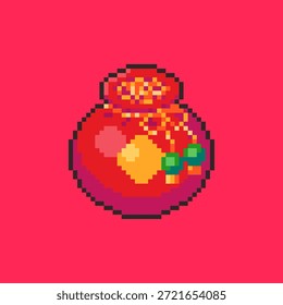 Vector Illustration of Chinese New Year Lucky Bag in Pixel Art Style for Game Assets