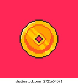Ilustración vectorial de la moneda de oro del año Nuevo chino en estilo del arte del pixel para los Elementos del juego