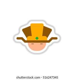Vector illustration of Chinese new year celebration in paper sticker style Chinese man face in traditional headdress