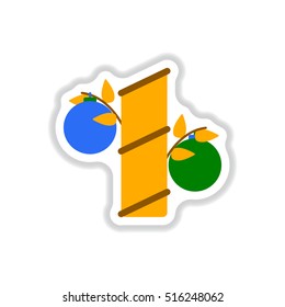 Vector illustration of Chinese new year celebration in paper sticker style bamboo decorated with balls