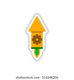 Vector illustration of Chinese new year celebration in paper sticker style Firework rocket