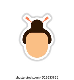 Vector illustration of Chinese new year celebration in paper sticker style Chinese woman face silhouette