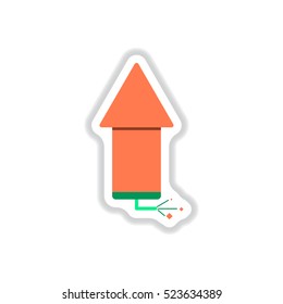 Vector illustration of Chinese new year celebration in paper sticker style Firework rocket with burning wick