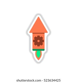 Vector illustration of Chinese new year celebration in paper sticker style Firework rocket