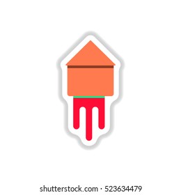 Vector illustration of Chinese new year celebration in paper sticker style Firework rocket