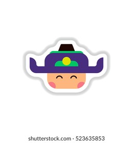 Vector illustration of Chinese new year celebration in paper sticker style Chinese man face in traditional headdress