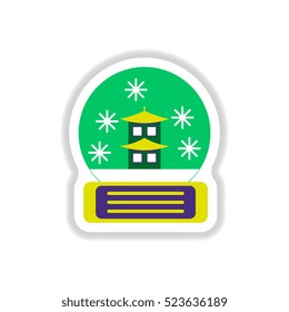 Vector illustration of Chinese new year celebration in paper sticker style chinese house in christmas ball
