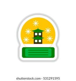 Vector illustration of Chinese new year celebration in paper sticker style chinese house in christmas ball