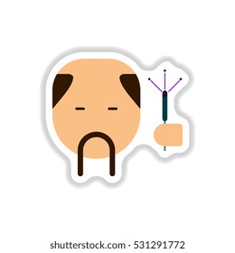 Vector illustration of Chinese new year celebration in paper sticker style Chinese man with sparkler