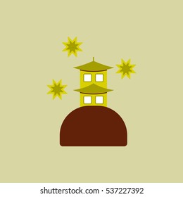Vector illustration of Chinese new year celebration in flat style chinese house and fireworks