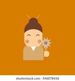 Vector illustration of Chinese new year celebration in flat style Chinese woman in traditional headdress with sparkler