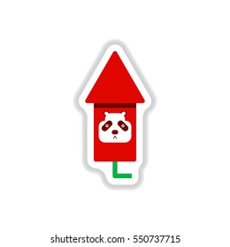 Vector illustration of Chinese new year celebration in paper sticker style Firework rocket with panda face