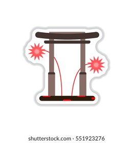 Vector illustration of Chinese new year celebration in paper sticker style Chinese Gate
