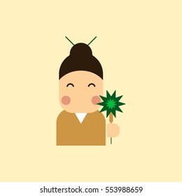 Vector illustration of Chinese new year celebration in flat style Chinese woman in traditional headdress with sparkler
