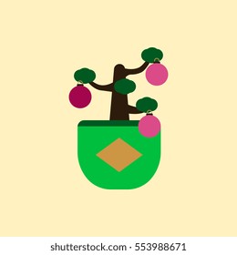 Vector illustration of Chinese new year celebration in flat style Chinese Lunar New Year decorative tree