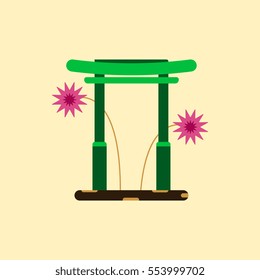 Vector illustration of Chinese new year celebration in flat style Chinese historic traditional gate and fireworks