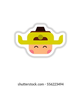 Vector illustration of Chinese new year celebration in paper sticker style Chinese man face in traditional headdress