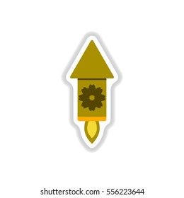 Vector illustration of Chinese new year celebration in paper sticker style Firework rocket