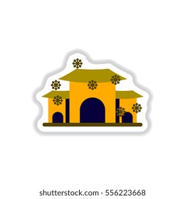 Vector illustration of Chinese new year celebration in paper sticker style Pagoda winter