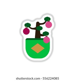 Vector illustration of Chinese new year celebration in paper sticker style Chinese Lunar New Year decorative tree