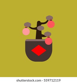 Vector illustration of Chinese new year celebration in flat style Chinese Lunar New Year decorative tree