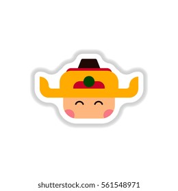Vector illustration of Chinese new year celebration in paper sticker style Chinese man face in traditional headdress