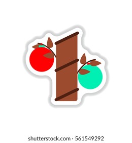 Vector illustration of Chinese new year celebration in paper sticker style bamboo decorated with balls