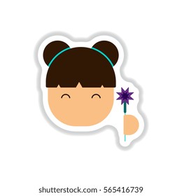 Vector illustration of Chinese new year celebration in paper sticker style Chinese woman with sparkler