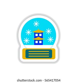 Vector illustration of Chinese new year celebration in paper sticker style chinese house in christmas ball