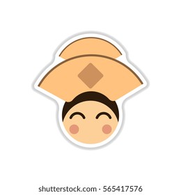 Vector illustration of Chinese new year celebration in paper sticker style Chinese woman face in traditional headdress