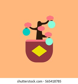 Vector illustration of Chinese new year celebration in flat style Chinese Lunar New Year decorative tree