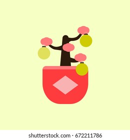 Vector illustration of Chinese new year celebration in flat style Chinese Lunar New Year decorative tree
